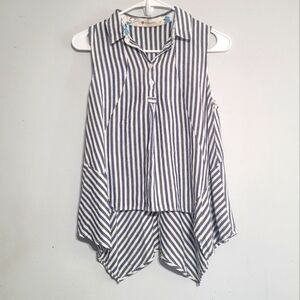 The Impeccable‎ Pig Top Size Medium LINEN blue White Nautical Stripes Sleeveless